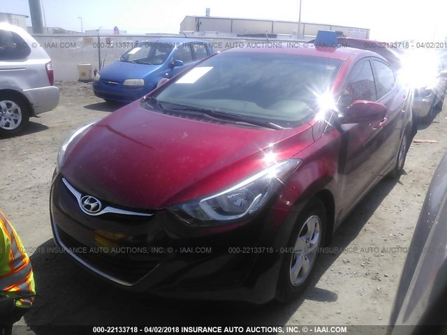 5NPDH4AE8FH557245 - 2015 HYUNDAI ELANTRA SE/SPORT/LIMITED RED photo 2