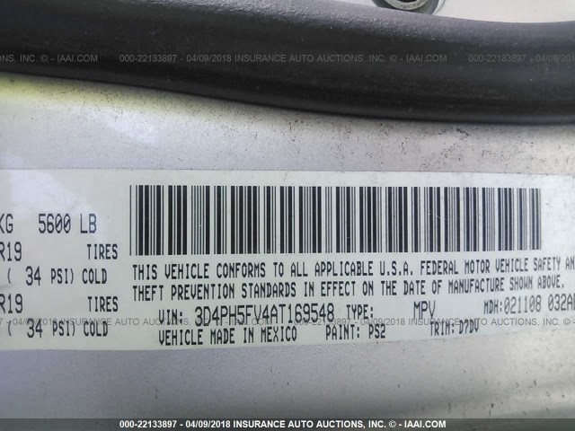 3D4PH5FV4AT169548 - 2010 DODGE JOURNEY SXT SILVER photo 9