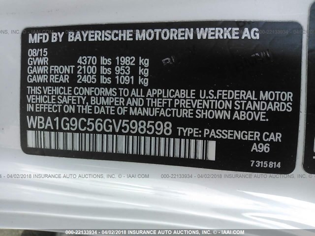 WBA1G9C56GV598598 - 2016 BMW 228 XI/SULEV WHITE photo 9