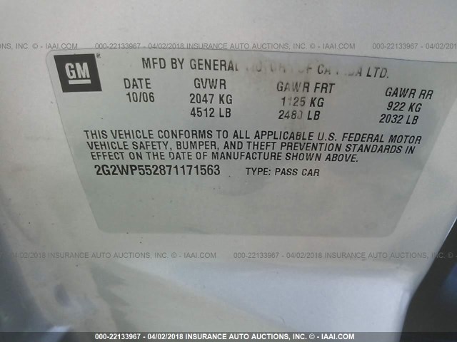 2G2WP552871171563 - 2007 PONTIAC GRAND PRIX ვერცხლისფერი ფოტო 9