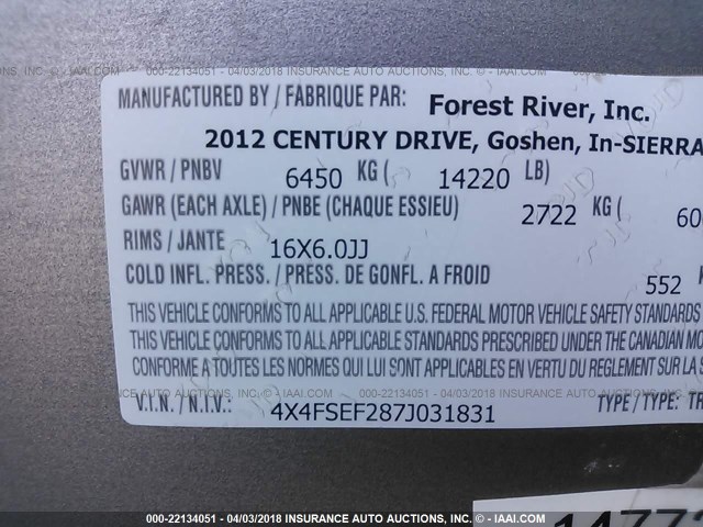 4X4FSEF287J031831 - 2007 FOREST RIVER CAMPER/RV  TAN photo 9