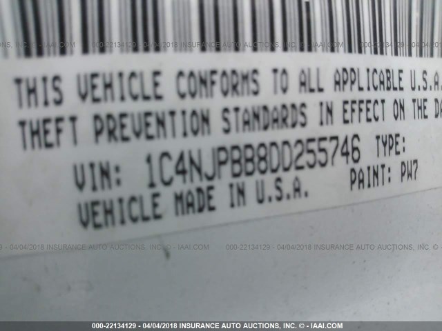 1C4NJPBB8DD255746 - 2013 JEEP PATRIOT SPORT WHITE photo 9