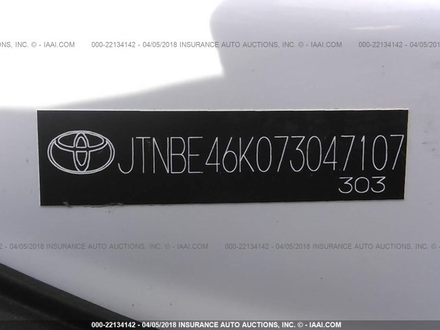 JTNBE46K073047107 - 2007 TOYOTA CAMRY NEW GENERAT CE/LE/XLE/SE WHITE photo 9