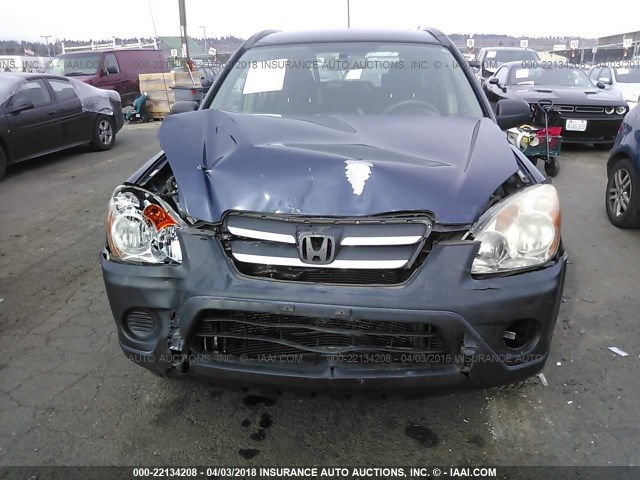 JHLRD68556C014632 - 2006 HONDA CR-V LX BLUE photo 6