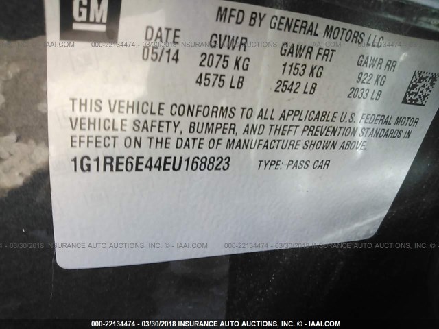 1G1RE6E44EU168823 - 2014 CHEVROLET VOLT GRAY photo 9