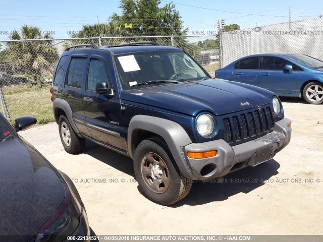 1J4GL48K94W247761 - 2004 JEEP LIBERTY SPORT BLUE photo 1