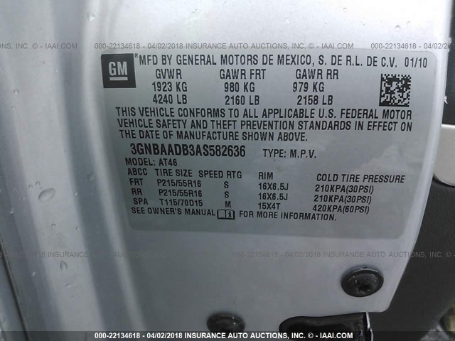 3GNBAADB3AS582636 - 2010 CHEVROLET HHR LS SILVER photo 9