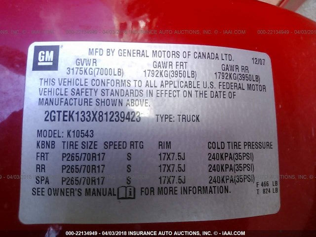 2GTEK133X81239423 - 2008 GMC SIERRA K1500 RED photo 6