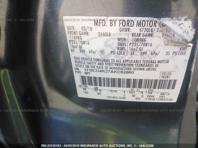 1FMCU4K37AKC62860 - 2010 FORD ESCAPE HYBRID BLUE photo 9