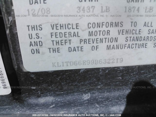 KL1TD66E99B632219 - 2009 CHEVROLET AVEO LS/LT 黑色 照片 9