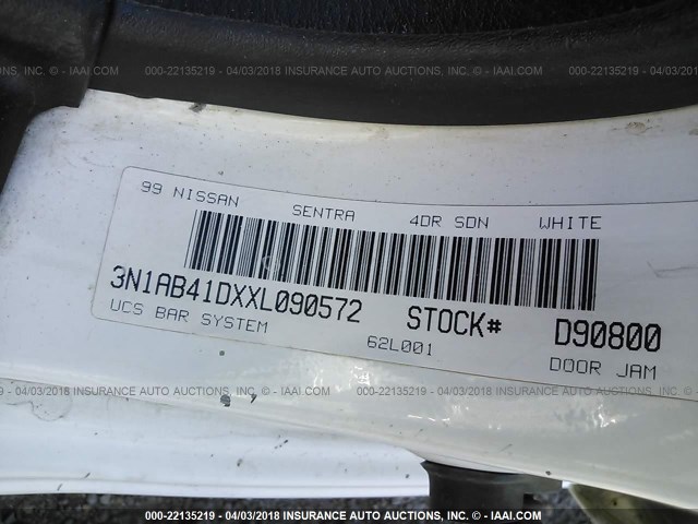 3N1AB41DXXL090572 - 1999 NISSAN SENTRA XE/GXE WHITE photo 9