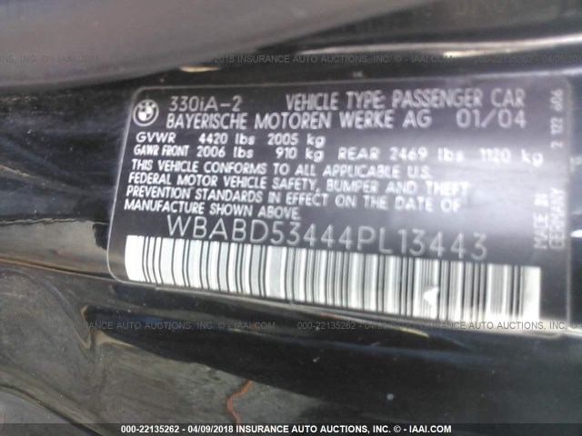 WBABD53444PL13443 - 2004 BMW 330 CI BLACK photo 9