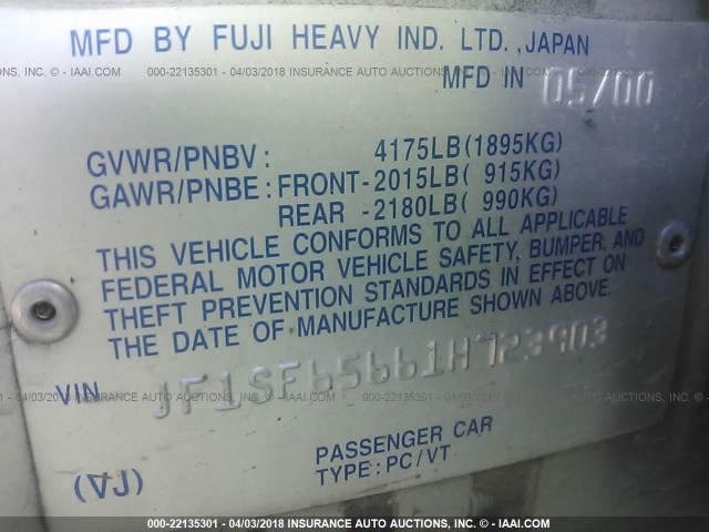 JF1SF65661H723903 - 2001 SUBARU FORESTER S Gümüş foto 9