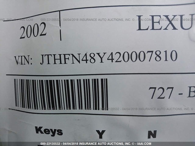 JTHFN48Y420007810 - 2002 LEXUS SC 430 BLACK photo 9