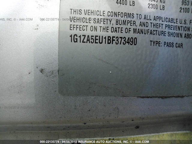 1G1ZA5EU1BF373490 - 2011 CHEVROLET MALIBU LS SILVER photo 9