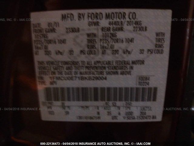 1FMCU0E71BKB29004 - 2011 FORD ESCAPE LIMITED RED photo 9