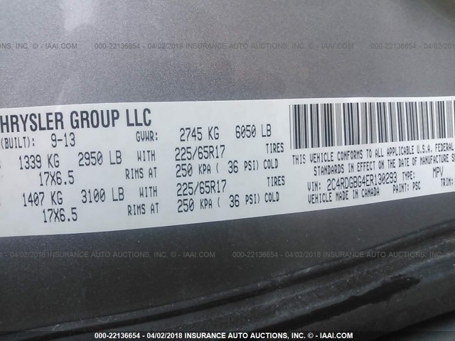 2C4RDGBG4ER130293 - 2014 DODGE GRAND CARAVAN SE GRAY photo 9