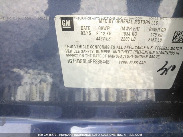 1G11B5SL4FF288445 - 2015 CHEVROLET MALIBU LS Mavi foto 9