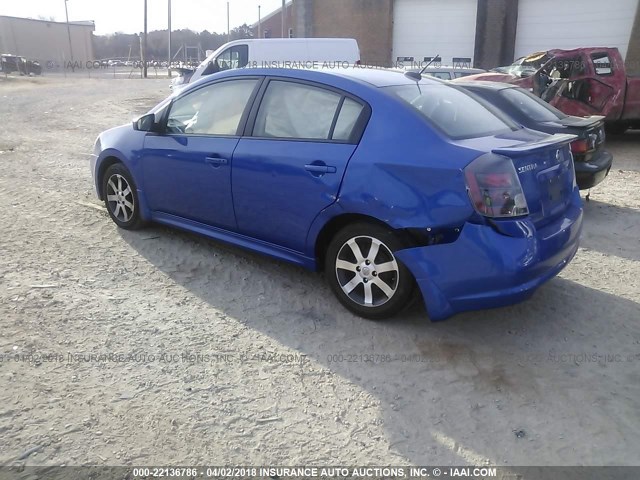 3N1AB6AP6CL685239 - 2012 NISSAN SENTRA 2.0/2.0S/SR/2.0SL BLUE photo 3