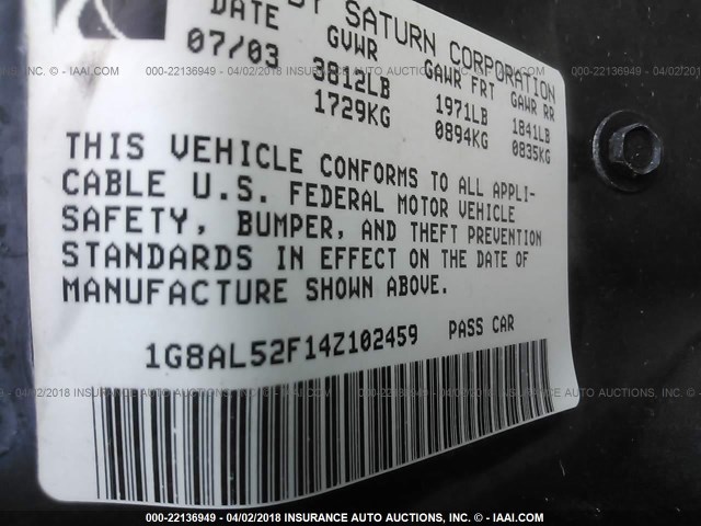 1G8AL52F14Z102459 - 2004 SATURN ION LEVEL 3 SILVER photo 9