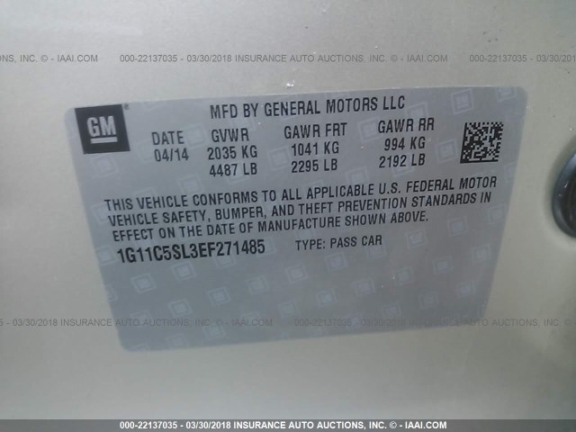 1G11C5SL3EF271485 - 2014 CHEVROLET MALIBU 1LT 香槟色 照片 9