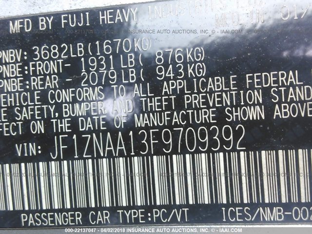 JF1ZNAA13F9709392 - 2015 TOYOTA SCION FR-S SILVER photo 9