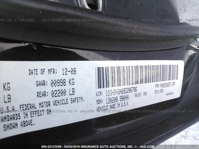 1B3HB48A69D206786 - 2009 DODGE CALIBER SXT BLACK photo 9