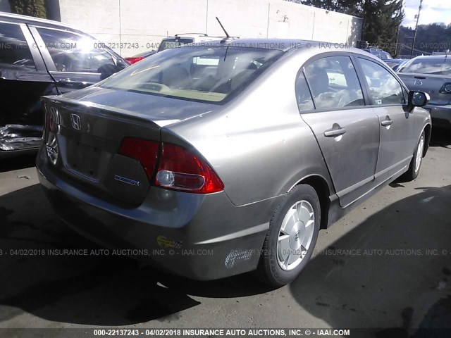 JHMFA36287S001301 - 2007 HONDA CIVIC HYBRID BROWN photo 4