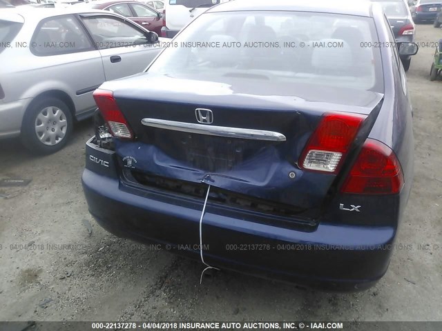 2HGES16523H600061 - 2003 HONDA CIVIC LX BLUE photo 6