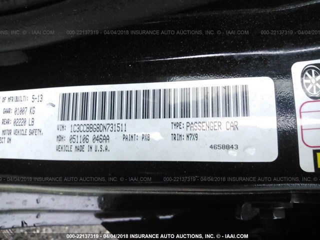 1C3CCBBG8DN731511 - 2013 CHRYSLER 200 TOURING BLACK photo 9