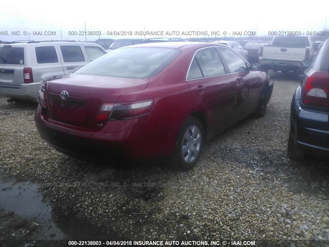 4T1BE46K78U209651 - 2008 TOYOTA CAMRY CE/LE/XLE/SE RED photo 4