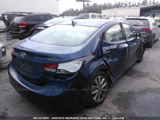 KMHDH4AE9FU320944 - 2015 HYUNDAI ELANTRA SE/SPORT/LIMITED BLUE photo 4