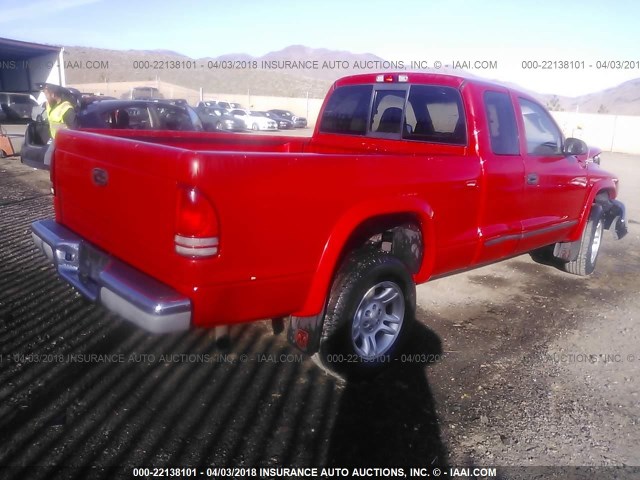 1D7HG42N24S709558 - 2004 DODGE DAKOTA SLT RED photo 4