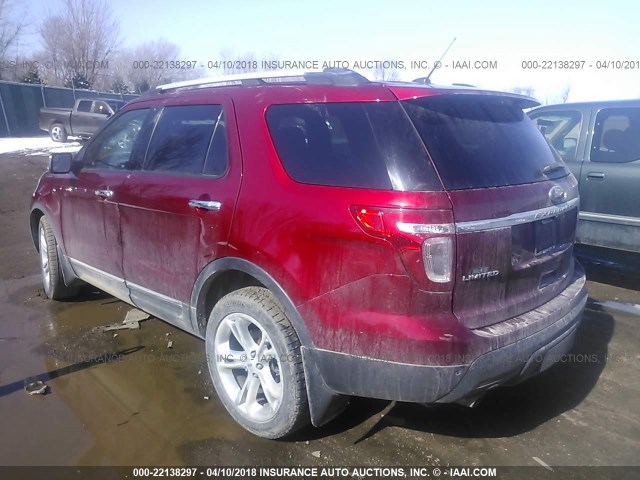1FM5K8F82DGA67249 - 2013 FORD EXPLORER LIMITED 红色 照片 3
