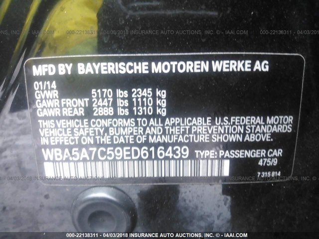 WBA5A7C59ED616439 - 2014 BMW 528 XI BLACK photo 9