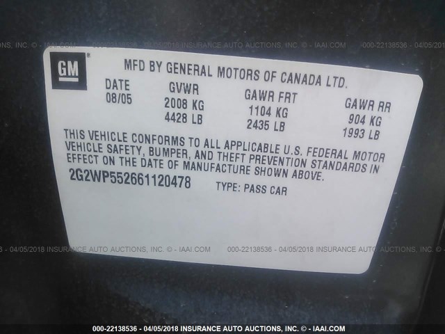 2G2WP552661120478 - 2006 PONTIAC GRAND PRIX BLUE photo 9