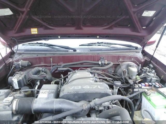 5TBBT48162S256902 - 2002 TOYOTA TUNDRA ACCESS CAB LIMITED RED photo 10