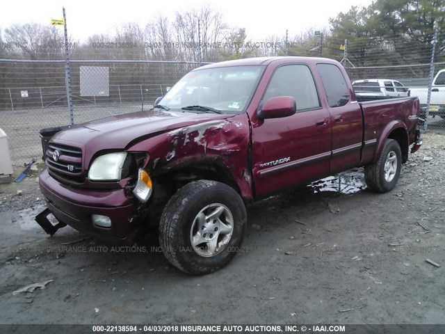 5TBBT48162S256902 - 2002 TOYOTA TUNDRA ACCESS CAB LIMITED RED photo 2