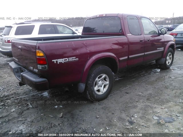 5TBBT48162S256902 - 2002 TOYOTA TUNDRA ACCESS CAB LIMITED RED photo 4