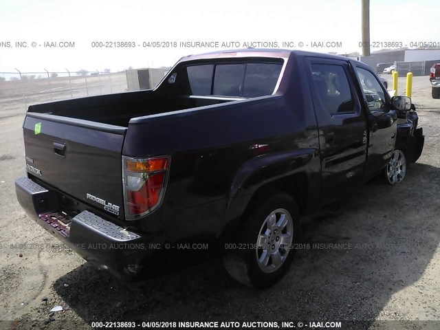 2HJYK16528H506955 - 2008 HONDA RIDGELINE RTL BURGUNDY photo 4