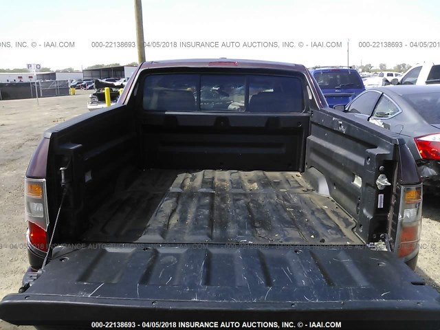 2HJYK16528H506955 - 2008 HONDA RIDGELINE RTL BURGUNDY photo 8