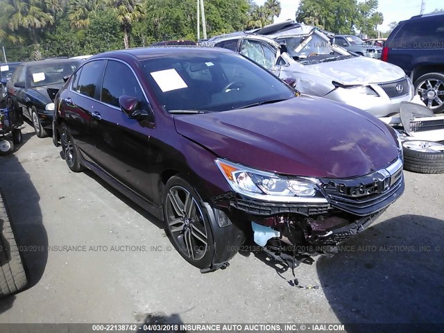 1HGCR2F59GA212290 - 2016 HONDA ACCORD SPORT BURGUNDY photo 1