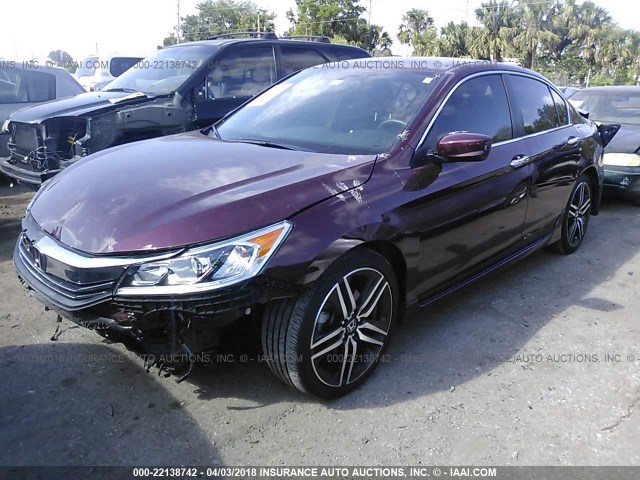 1HGCR2F59GA212290 - 2016 HONDA ACCORD SPORT ბურგუნდია ფოტო 2