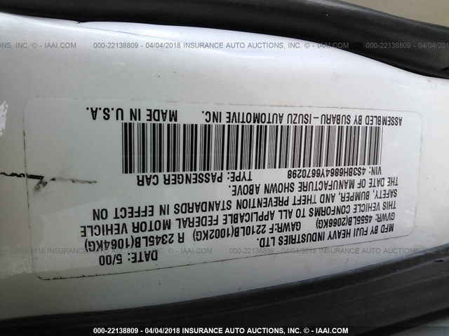 4S3BH6864Y6670298 - 2000 SUBARU LEGACY OUTBACK LIMITED WHITE photo 9