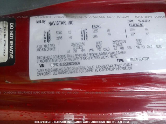 3HSDJSJR9DN238960 - 2013 INTERNATIONAL PROSTAR غير معروف صورة 10