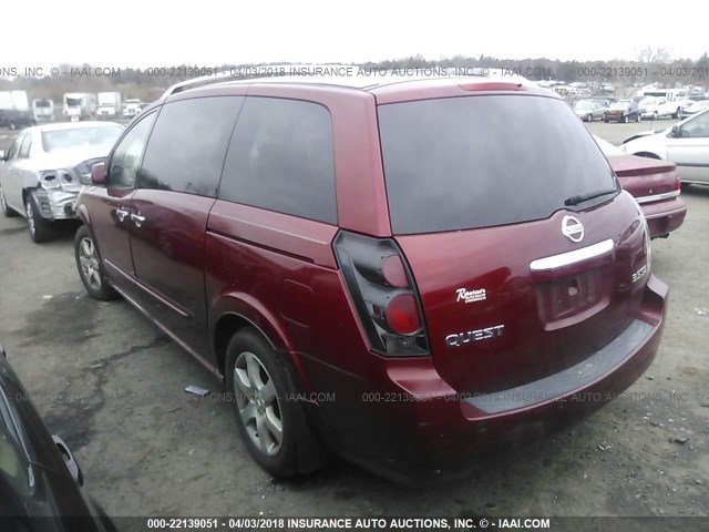 5N1BV28U37N119263 - 2007 NISSAN QUEST S/SE/SL RED photo 3