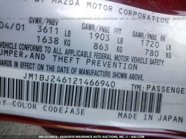 JM1BJ246121466940 - 2002 MAZDA PROTEGE PR5 红色 照片 9