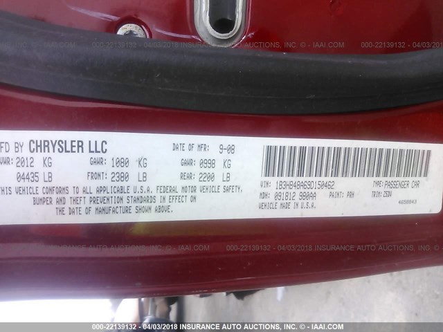 1B3HB48A69D150462 - 2009 DODGE CALIBER SXT RED photo 9