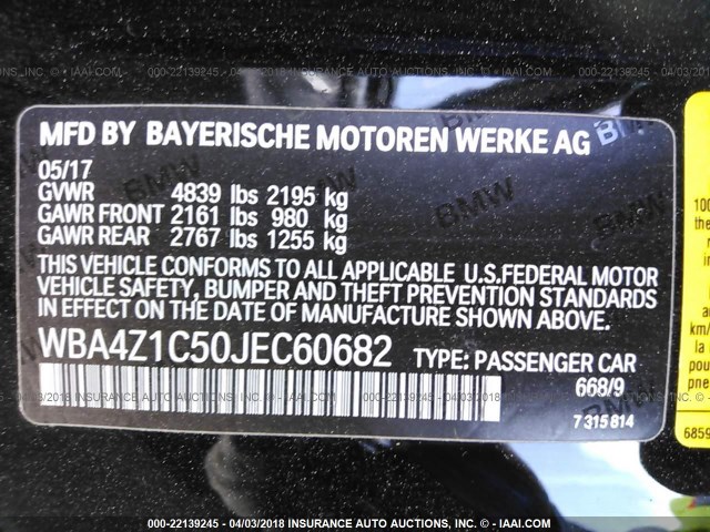 WBA4Z1C50JEC60682 - 2018 BMW 430I BLACK photo 9