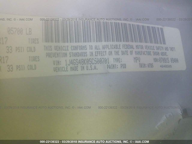 1J4GS48K05C500701 - 2005 JEEP GRAND CHEROKEE LAREDO/COLUMBIA/FREEDOM 银色 照片 9